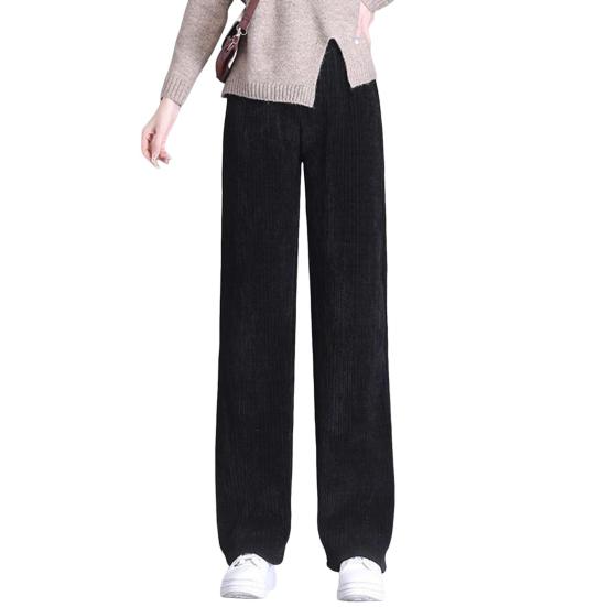 Женские зимние брюки Эластичные с высокой талией Прямые с широкими штанинами Бархатная подкладка Длинные брюки Однотонные Свободного кроя Повседневные брюки