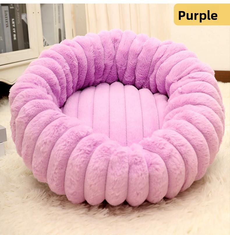 Cats Dogs Round Straight Stripe Plush Warm Comfortable Soft Washable Portable Pet Mat Bed All Seasons