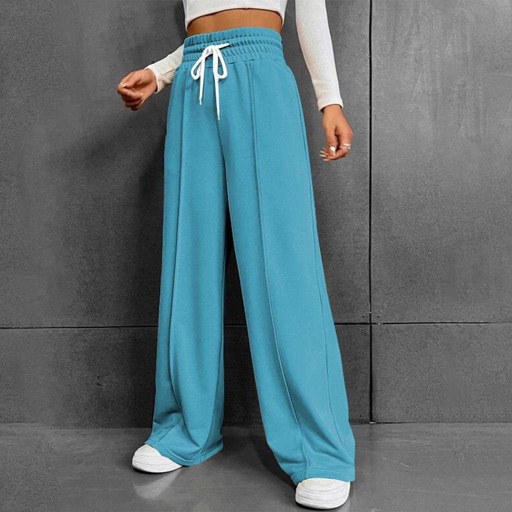 Женские модные однотонные универсальные повседневные брюки с карманами, свободные спортивные брюки с высокой талией и широкими штанинами на шнурке