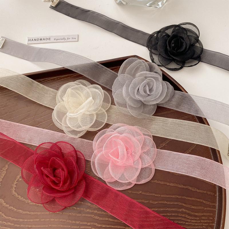 Organza Necklace Women Lace Neckline Flower Rose Necklace Party Sexy Jewelry