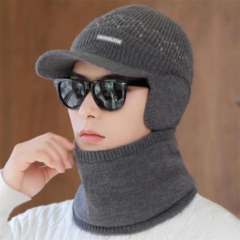 Мужская зимняя вязаная шапка и толстые наушники с теплым ветрозащитным шарфом для езды на велосипеде на открытом воздухе