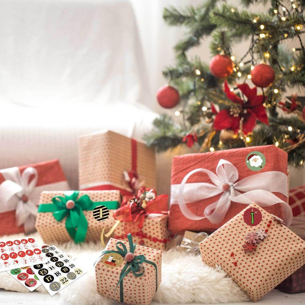 10 Sheets Set Numbered Stickers Christmas Countdown Calendar Stickers Waterproof Adhesive Irregular Gift Sealing Stickers
