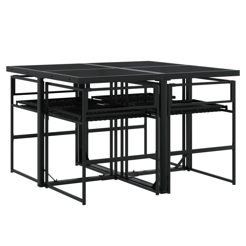 5 Piece Outdoor Dining Set with Cushions Black Poly Rattan