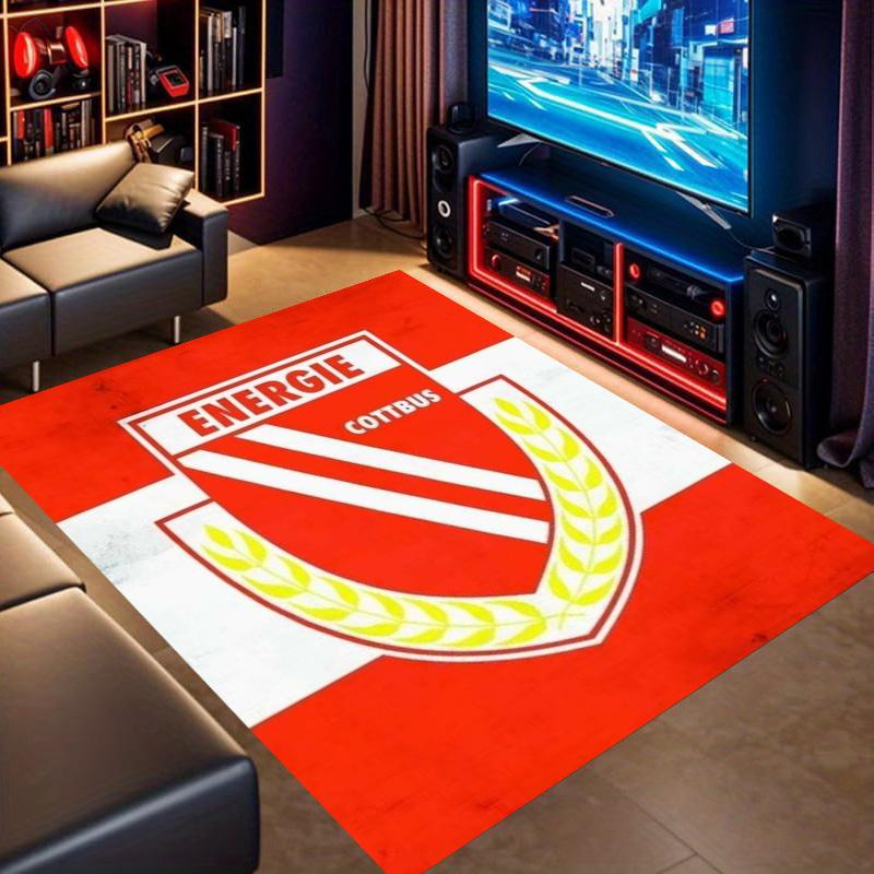 Energie Cottbus Football Club Badge Print Area Rug Non‑Slip Rectangular Floor Mat Soccer Fan Gaming Room Home Decor