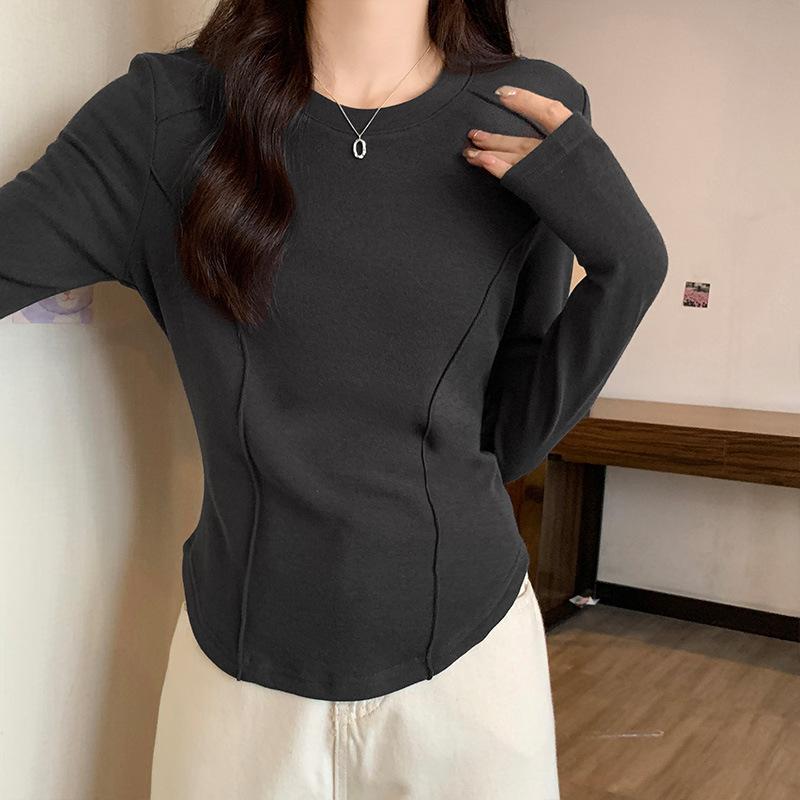 Узкая базовая рубашка для женщин с U-образным вырезом и открытой ключицей из бархата, новая осенне-зимняя футболка с длинными внутренними рукавами, шикарный топ Pure Slutty