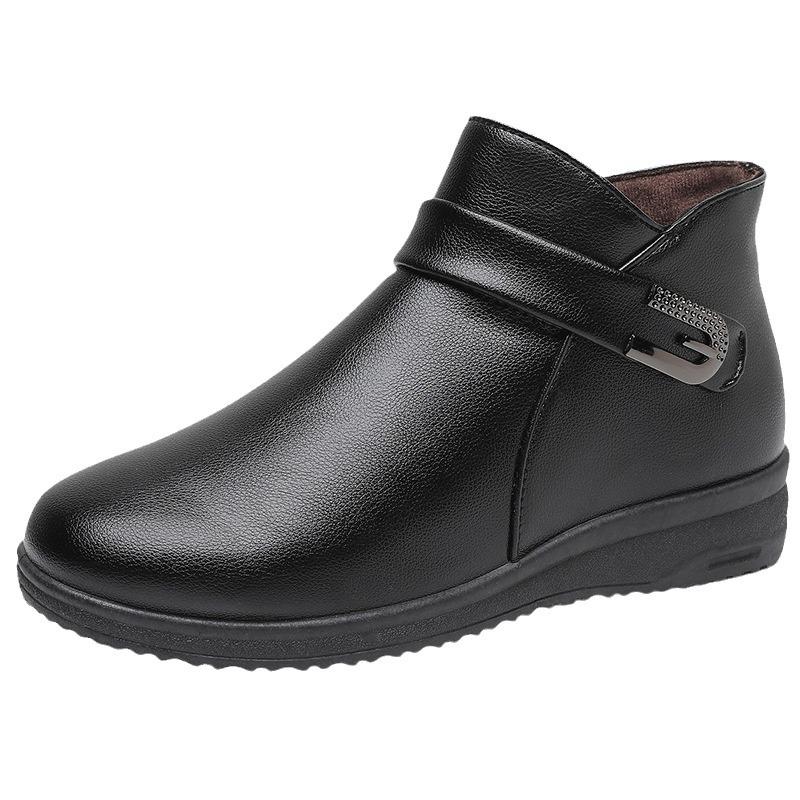 Зимние короткие ботинки для мамы с бархатной подкладкой и нескользящей подошвой: Кожаные зимние ботинки на мягкой подошве для женщин среднего и пожилого возраста