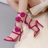 Summer Sexy Silk Flower Ankle Strap Sandals Woman Fashion Open Toe Stiletto High Heels Banquet Party Pumps Shoes