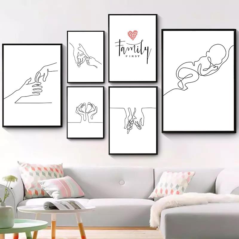 Abstract Line Mom Baby Hand Heart Minimalist Wall Art Canvas Painting Nordic Posters And Prints Wall Pictures Kids Room Decor