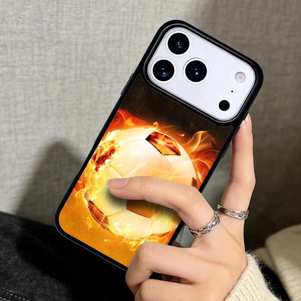 Чехол Case для iPhone 17 Air 16 Pro Max 15 Plus 11 13 Mini 14 12 Задняя крышка телефона Огонь Футбол Скелет Футбольный мяч