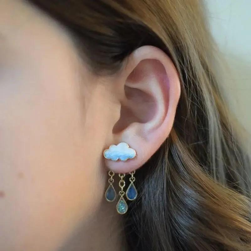 European and American Cute Rain Cloud Earrings Dripping Oil Earrings Tassel Earrings