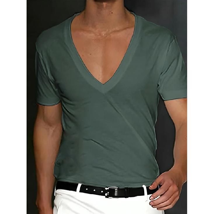 Мужская футболка Летняя мужская футболка с V-образным вырезом Однотонная Приталенная Тонкая Повседневная футболка С коротким рукавом Топ