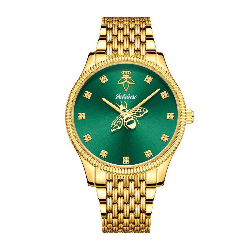 YaLaLuSi Brand Elegant Women's Quartz Watch Simple Sun Patterned Case Temperament Gorgeous Gold Gift Box Set Ladies Gift
