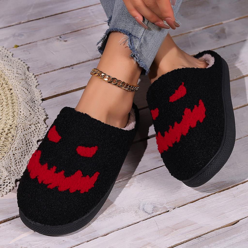 Halloween Slippers Women Men Plush Warm Slippers Cute Printed Gift Grip Flat Ladies Indoor House Shoes Valentine's Gift