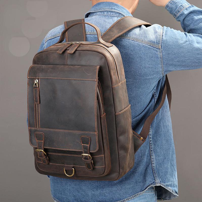 Сумка из коровьей кожи, деловой пригородный компьютерный рюкзак, сумка большой емкости, ретро-рюкзак для мужчин