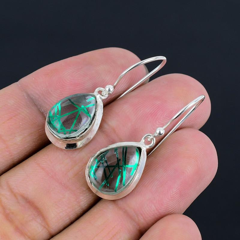Серьги-капли из натурального зеленого рутила, 925 пробы, стерлингового серебра, серьги ручной работы, легкие, вес, подарок для лучшей девушки, подарок для нее на День благодарения