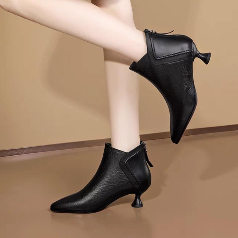 Модные женские сапоги с острым носком, украшенные резными цветами, на каблуках, на молнии, дизайнерские женские сапоги на каблуках в стиле вестерн, удобные туфли-лодочки в стиле ретро Botas Mujer