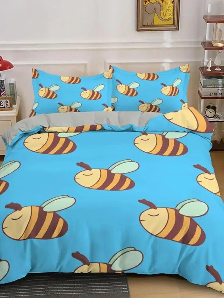 Bee honeycomb bedding set, flying wild animal geometric flower down duvet cover, suitable for decorating rooms for boys and girl