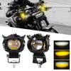 Motorcycle LED Auxiliary Headlights Dual Color ATV Scooter Driving Spotlights Explorers Work Light Fog Bulb for Moto Car Truck