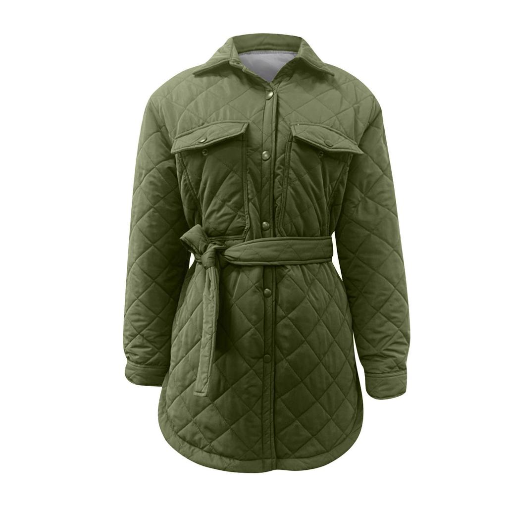 Женское длинное пальто на пуговицах с лацканами, свободного кроя, теплое, с ромбовидным узором, полностью утепленное хлопком