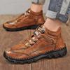 New Large Size High-top Outdoor Casual Leather Boots, Hand-stitched Shoes, Comfortable Trendy and Outdoor Hiking Shoes