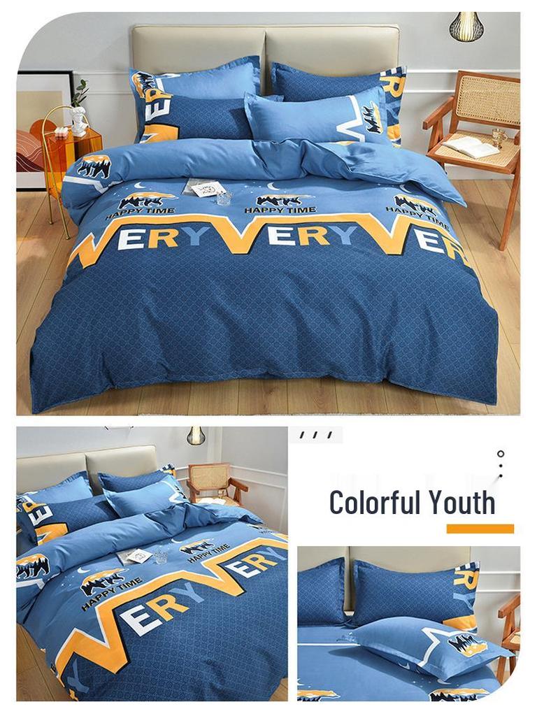 Постельный комплект из полосатого матового хлопка для осени/зимы – Утолщенный пододеяльник и простыня