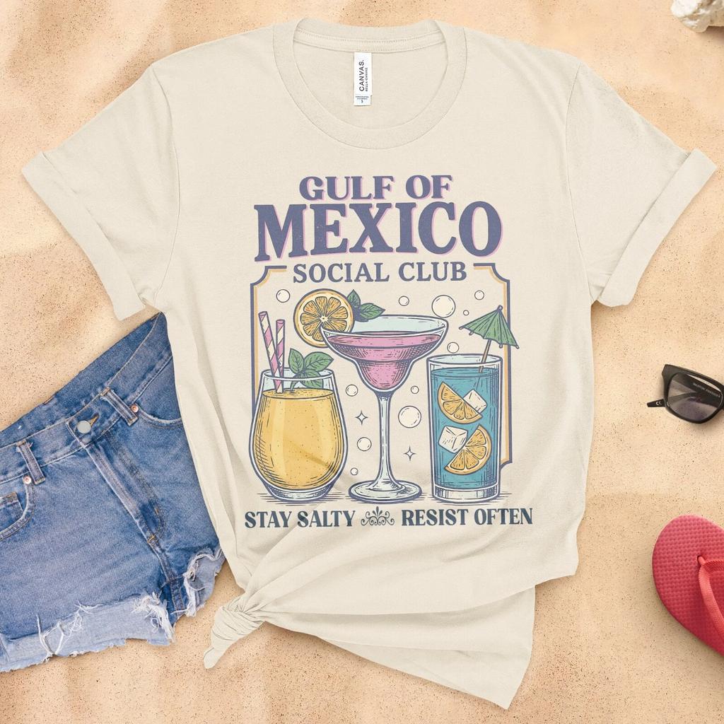 Gulf of Mexico Social Club T-Shirt, Stay Salty Resist Often, Beach Cocktail Tee