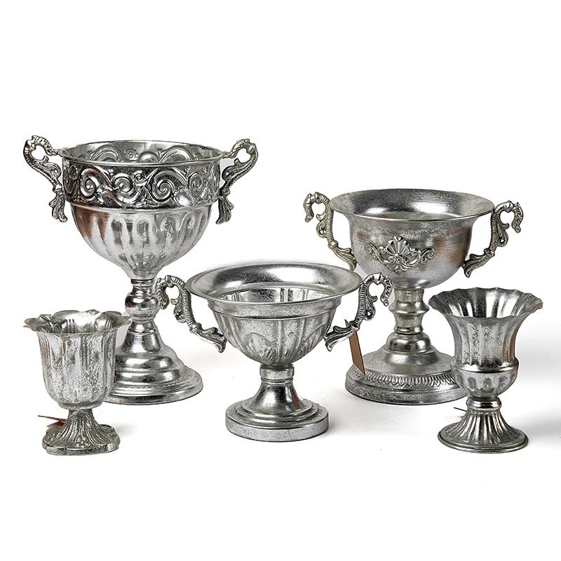 Vintage Classic Silver Iron Flower Vase Decoration Home Room Table Flowerpot Ornaments Office Store Flower Arrangement Crafts