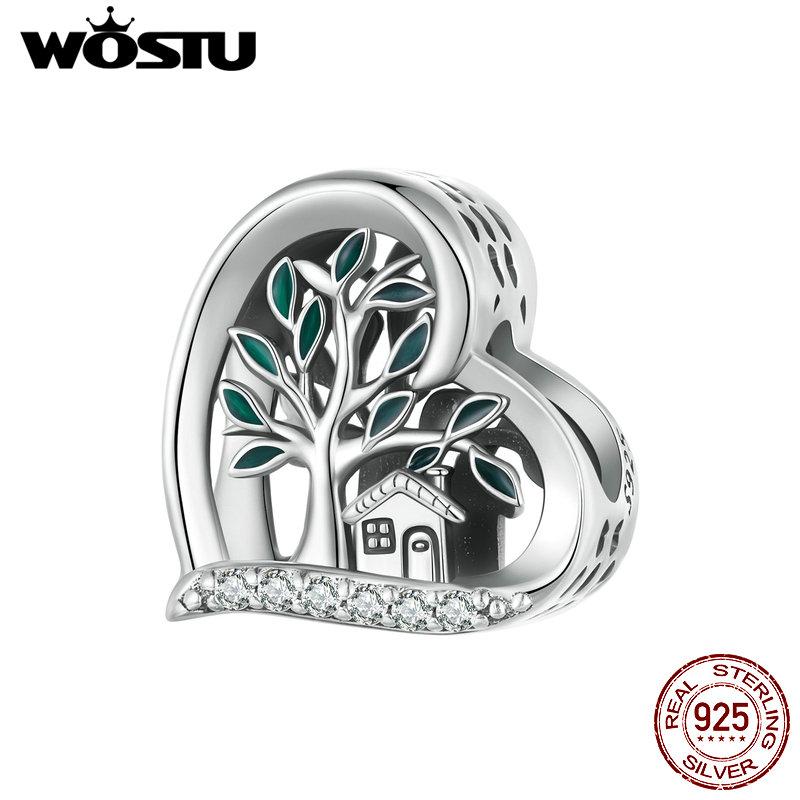 WOSTU Стерлингового серебра 925 пробы, подвески в виде семейного древа, бусины для женщин, девочек, браслет и браслет, ювелирные изделия своими руками