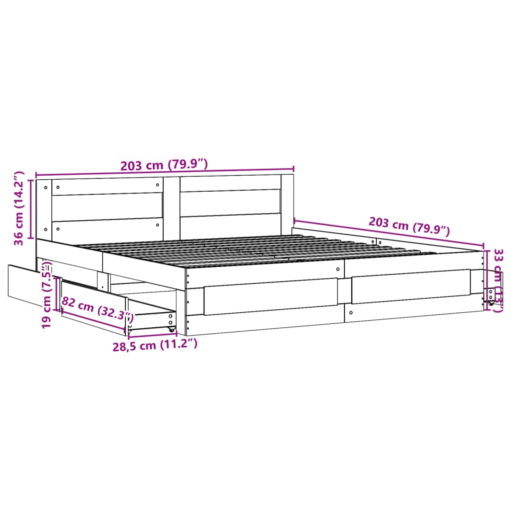 Bed Frame with Headboard Smoked Oak Finish 200x200 cm Wood Based Material