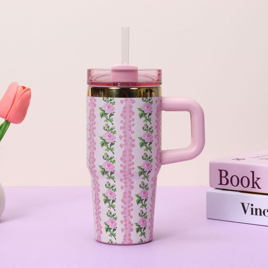 14oz Car Cup 304 Stainless Steel Insulated Travel Tumbler with Handle Straw Lid & Cold Retention for Vehicle, Office, Gifts