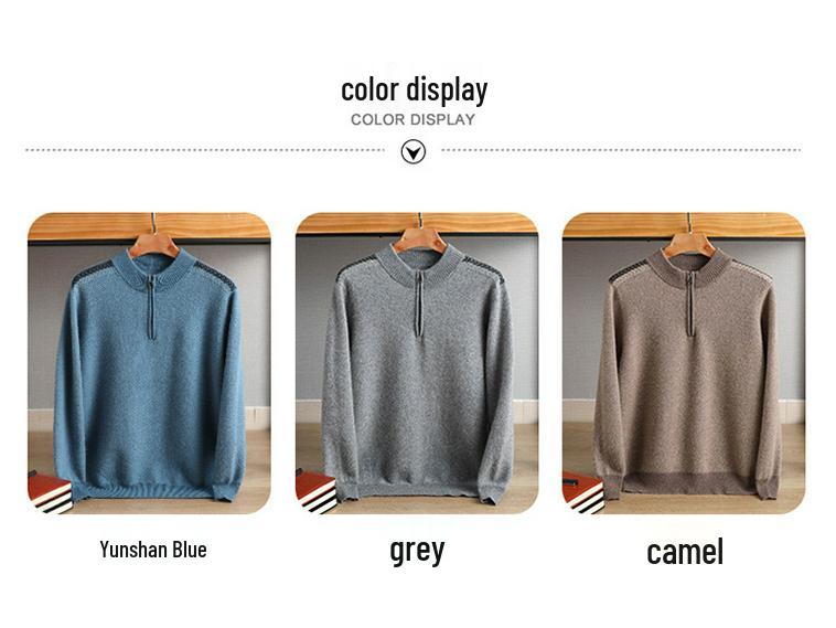 Men's Cashmere Half-Zip Pullover: Youthful Round Neck, Thick Wool Sweater, Plus Size, Casual Autumn/Winter Knitwear.