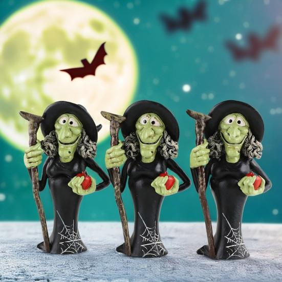 Halloween Ornaments Resin Black Cat Pumpkin Witch Ghost Miniature Figurines Indoor Outdoor Decorations for Home Patio Garden