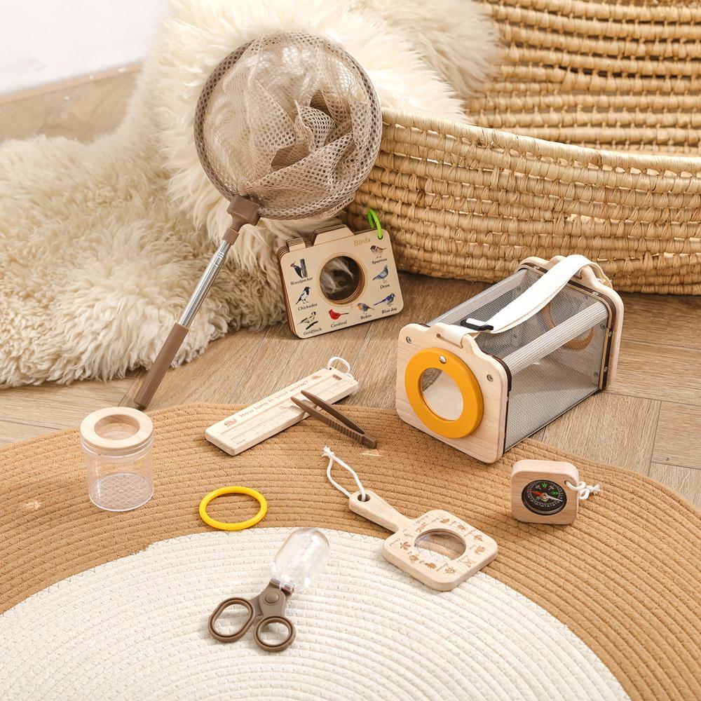 Детский набор для юного исследователя для улицы, Детские развивающие игрушки Монтессори, Коробка для наблюдения за насекомыми и растениями, Вьювер, Сачок для ловли, Подарочный набор
