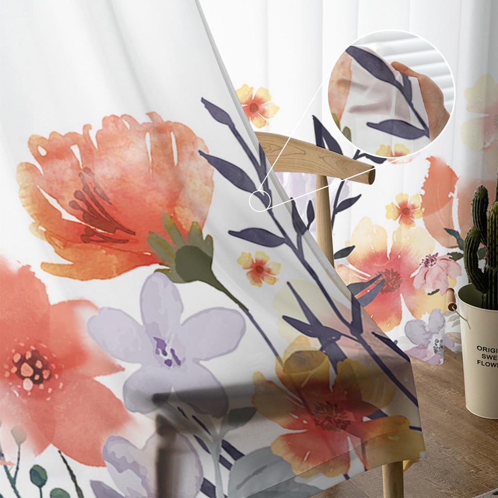 Растения и цветы, ручная роспись, акварель, оранжевый, прозрачная оконная занавеска, тюлевые шторы для гостиной, домашний декор, вуаль, шторы