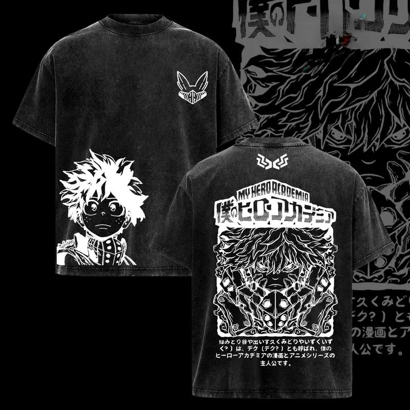Мидория Изуку Моя геройская академия Аниме Одежда Мужская Женская Футболки оверсайз Винтажная футболка с варкой Хлопковая футболка Топы Харадзюку