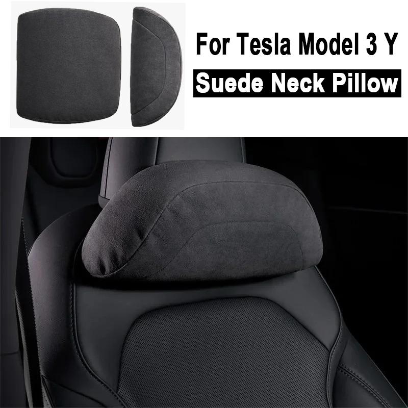 Headrest Neck Pillow for Tesla Model 3 Highland Model Y Juniper YL Suede Headrest Lumbar Support for Car Comfortable Traveling