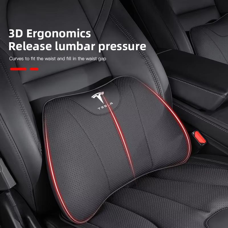 For Tesla Model 3 / Y Juniper Car Headrest Lumbar Support Memory Foam Car Rest Neck Pillow Seat Cushion Cover Car Accessories