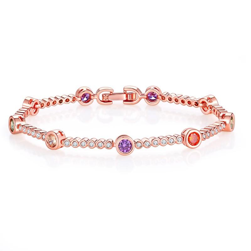 Rose Gold Geometric Stackable Zircon Crystal Bracelet Women Eco-Friendly Copper Jewelry 2021