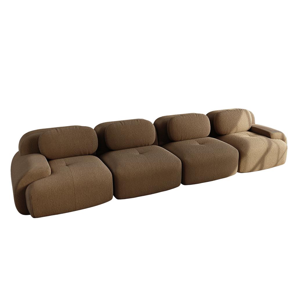 4-Seater Sofa Soft Corduroy, Frameless, 32D High-Elastic Padding, Pet-Friendly, Vacuum-Packed, Combinable, No Assembly for Bedroom and Office, Brown