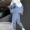 Спортивный костюм контрастных цветов с капюшоном, кардиган на шнурке, брюки с окантовкой до щиколотки, костюм для повседневной носки