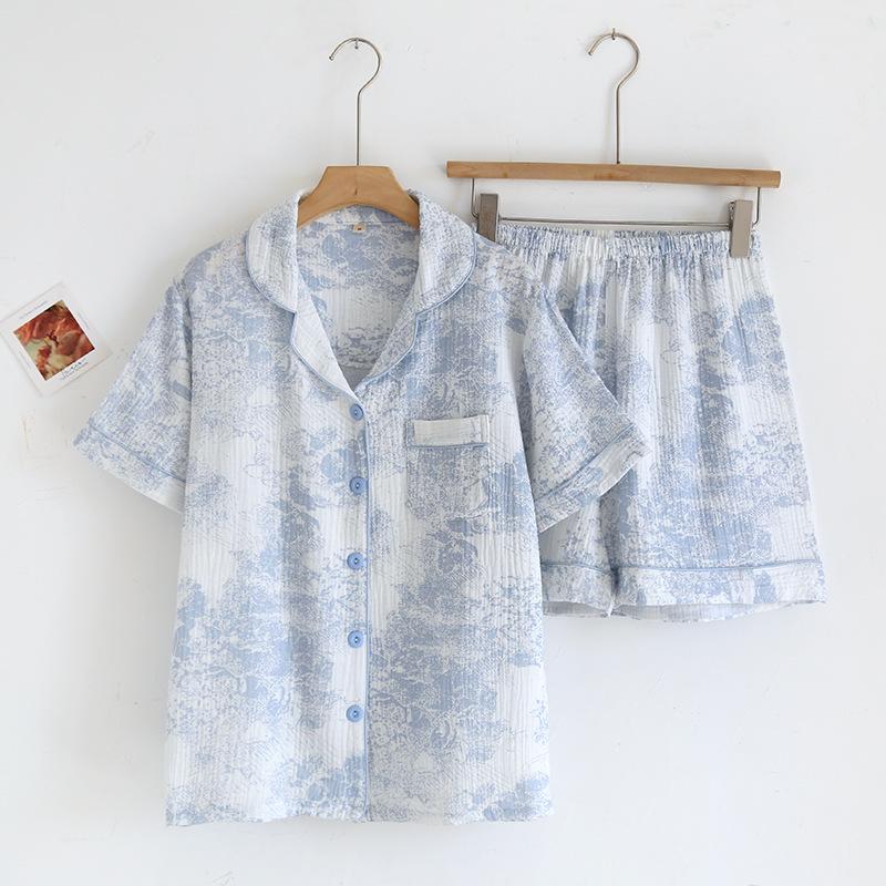 Женский летний пижамный комплект из чистого хлопка - Милый, Дышащий, с коротким рукавом и шортами