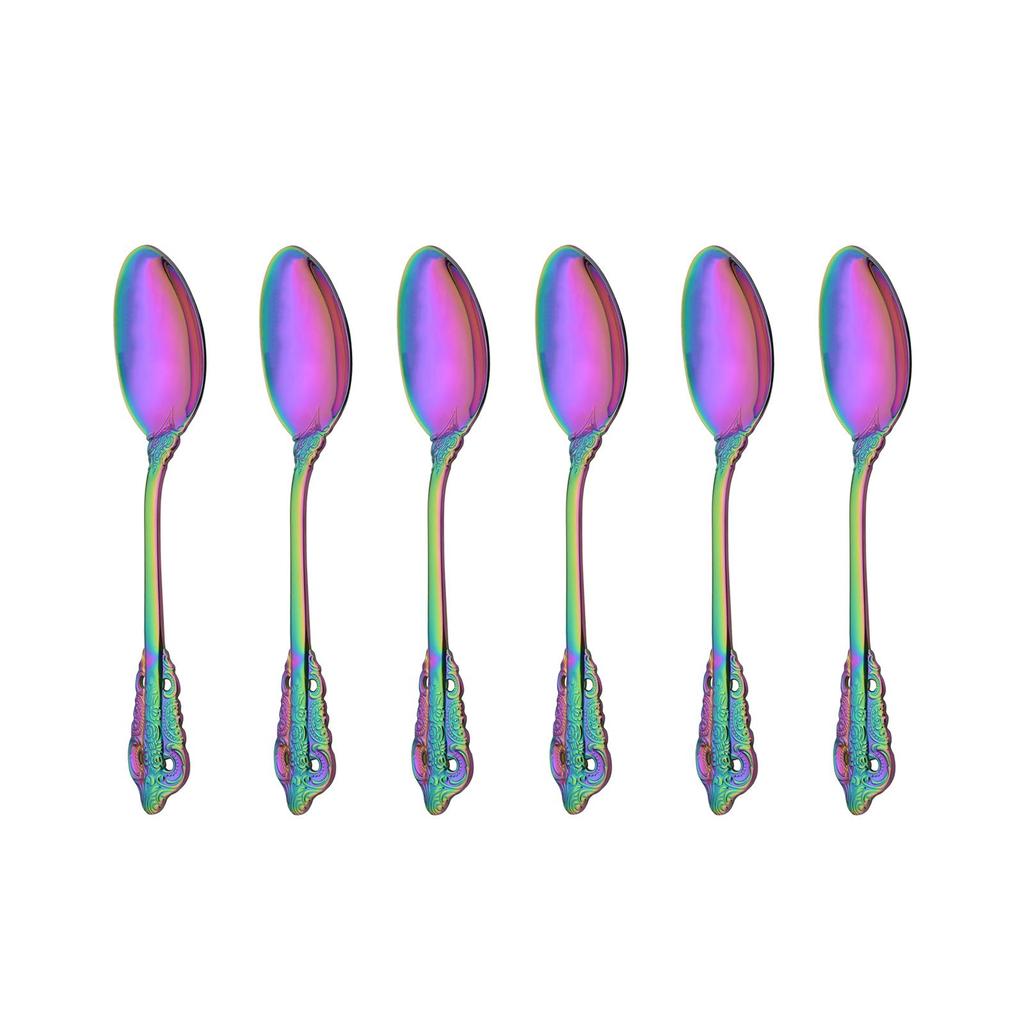 Набор из 6 блестящих золотых чайных ложек из нержавеющей стали 304, роскошные десертные ложки, набор столовых приборов, набор столовых приборов в западном стиле