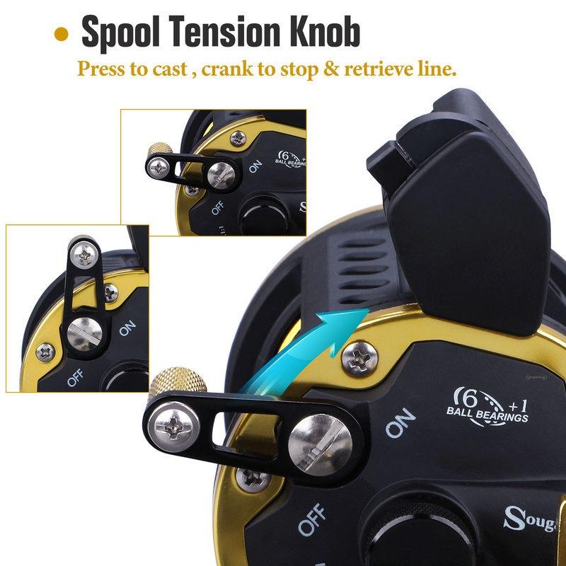 Правосторонняя троллинговая катушка с 6+1 шарикоподшипниками и передаточным числом 4,1:1 для морской рыбалки