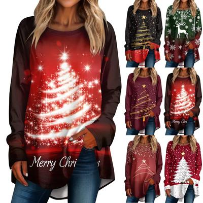 Женская повседневная футболка больших размеров с длинными рукавами и круглым принтом, верхний пуловер