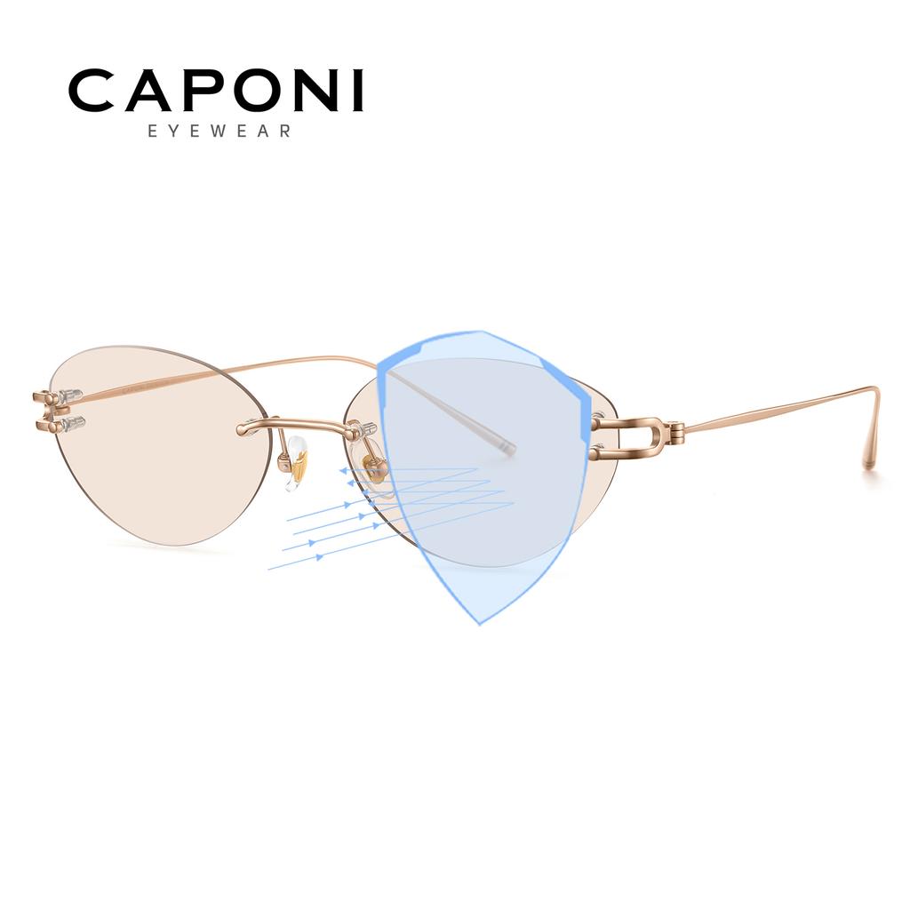 CAPONI New Rimless Women Cat Eye Glasses Fashion Outdoor Tourism and Vacation Titanium Original Design UV400 Sunglasses CP35051