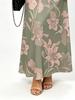 French Style Sage Green Pink Floral Print V-Neck Dress, High Waist Elegant Maxi with Flutter Sleeves for Daily & Date