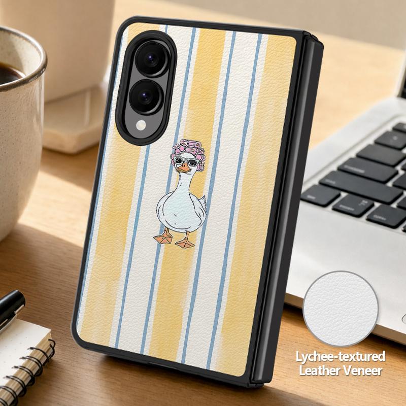 Модный чехол с полосками и уткой для Samsung Galaxy Z Fold 8 Ultra 7 6 5 4 Z Fold8 Fold7 Fold6 Fold5 Гибридная кожаная накладка Жесткий ПК Бампер
