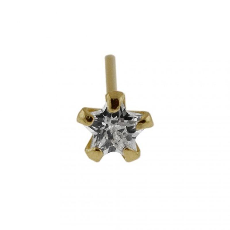 KODY PIERCING 9K Solid Golg Straight Nose Stud Piercing Jewel Adorned With A 3mm CZ Cubic Zirconia Star - Quality Piercing
