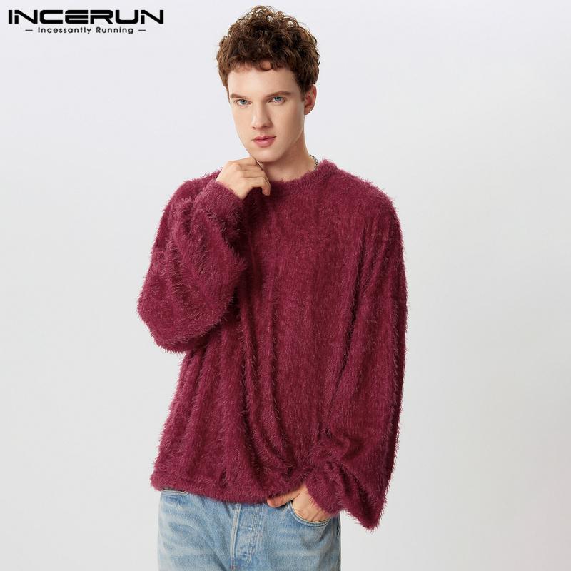 INCERUN Men Autumn Winter Long Sleeve Fleece Warm Tops Casual Furry Pullovers