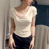2025 Summer French Cowl Neck One-Shoulder Slimming Short Sleeve Women's Chic Fashion